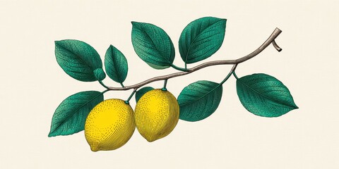 Elegant Vintage Lemon Illustration with Light Textures
