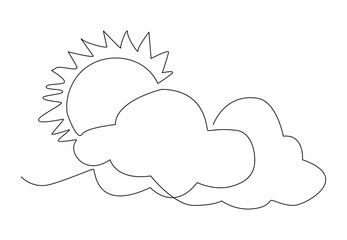 Continuous one line art of sun and cloud.