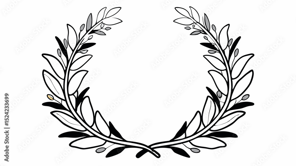 Aufkleber elegant laurel wreath illustration with detailed leaves and berries in a symmetrical design element 