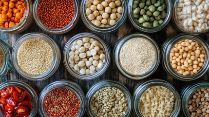 Top view of various grains and legumes