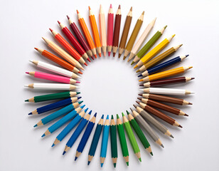 colored pencils circled on white background