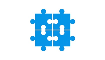 Fototapeta premium Blue puzzle pieces joined on white.