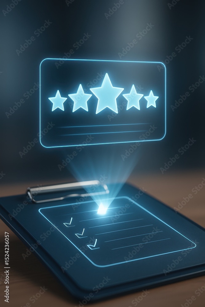 Poster floating holographic interface displays ratings and tasks in a medical setting