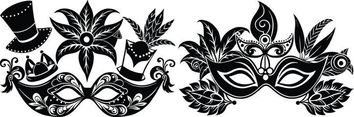 Elegant Masquerade Mask Icon Collection – Festive Sketches for Carnival & Party Design

