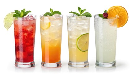 Fototapeta premium Refreshing summer cocktails four glasses ice