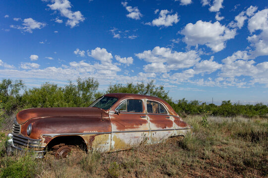 Endee, New Mexico, United States. Rusted old abanonded car. Route 66