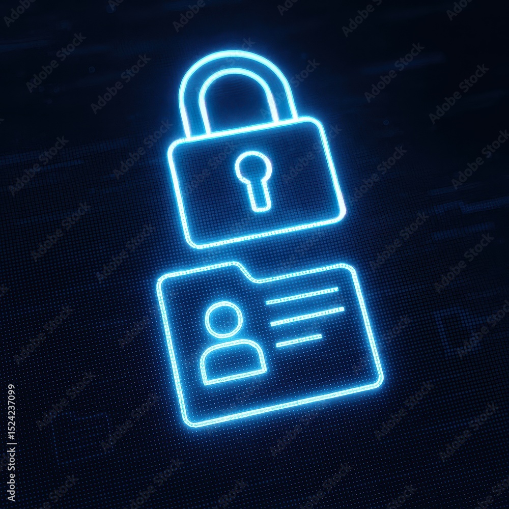 Poster glowing padlock icon representing security and privacy in healthcare data management