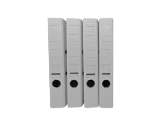 Organized office binders lined up neatly on a shelf for efficient document storage and management during work hours