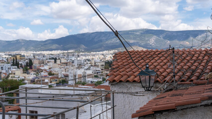 view of the roofs of the city Athens Greece