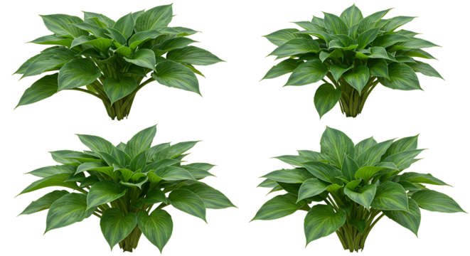 Set of Hosta Rainforest Sunrise (Plantain Lily) frontal isolated png on a transparent background perfectly cutout high resolution
