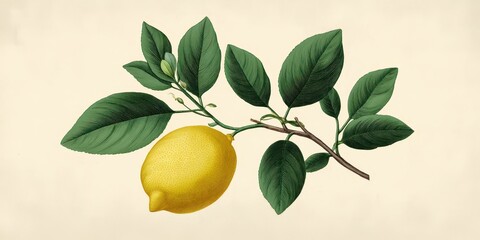 Vintage Style Lemon Illustration with Subtle Textures