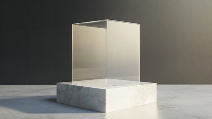 Empty glass showcase in modern gallery interior