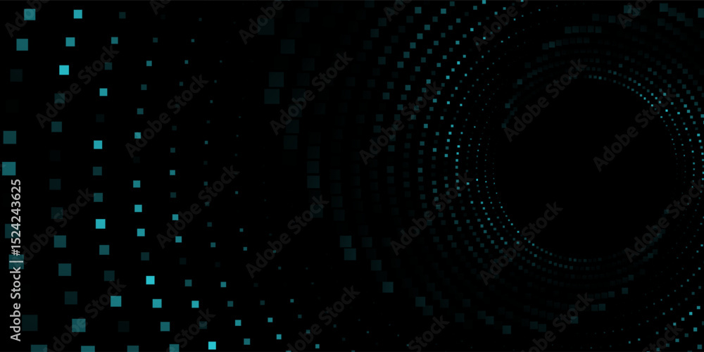 Poster 3d blue techno background. big data visualization on dark space with dotted lines shape effect decor