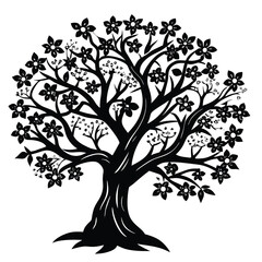 Obraz premium Black and white floral tree vector illustration for print design nature art and decoration element 