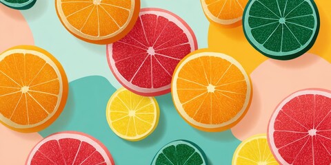 Colorful Sliced Citrus Fruits on Soft Pastel Background
