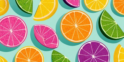 Vibrant Illustration of Sliced Citrus Fruits on Pastel Background