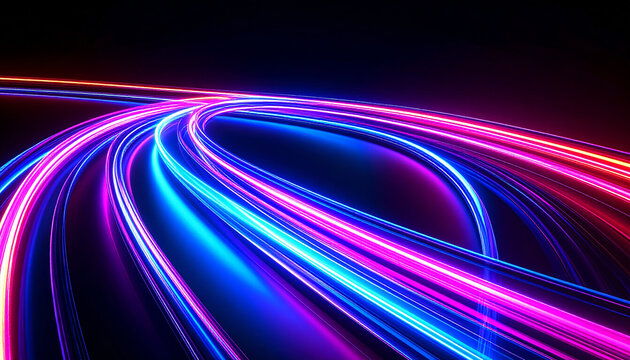 Dynamic Light Trails with Vibrant Neon Colors in an Abstract Design Representing Movement and Energy