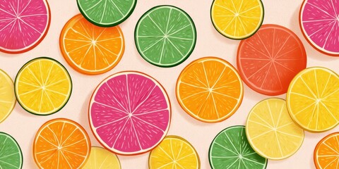 Pastel Color Background Featuring Bright Citrus Fruit Slices