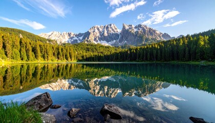 Serene Mountain Lake Reflection in the Dolomites