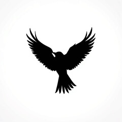 Obraz premium Abstract Black Bird Flies Freely on White Backdrop