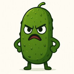 Angry Cucumber Cartoon Character with Arms Crossed and Fierce Expression
