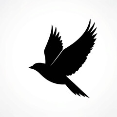 Obraz premium Abstract Black Bird Flies Freely on White Backdrop