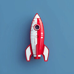 Red and White Rocket Launches Optimistically on Blue Background

