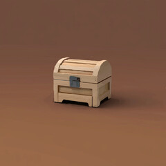 Wooden Treasure Chest Sits Closed on Brown Background

