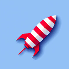 Red and White Rocket Launches Optimistically on Blue Background

