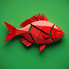 Geometric Goldfish Swims Merrily on Green Backdrop

