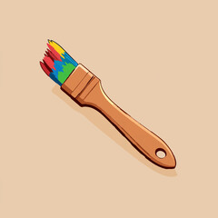 Colorful Paintbrush Applies Multicolored Paint on Beige Background

