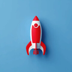 Red and White Rocket Launches Optimistically on Blue Background

