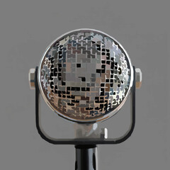 Pixelated Microphone Stands Solemnly on Grey Backdrop

