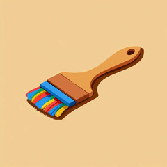Colorful Paintbrush Applies Multicolored Paint on Beige Background

