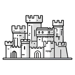 Monochrome Castle Stands Firmly on White Background


