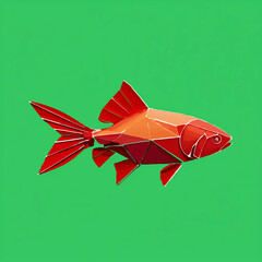 Geometric Goldfish Swims Merrily on Green Backdrop

