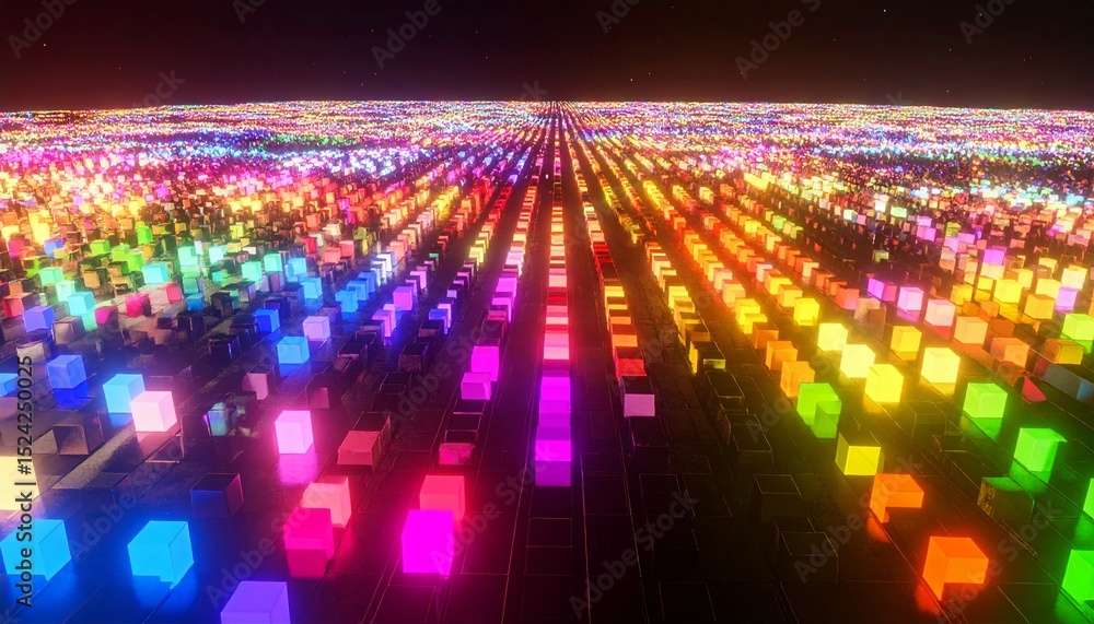 Poster dynamic 3d technology data grid animation in neon colors
