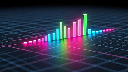 Colorful digital bar graph showing data trends on a grid background during a tech presentation