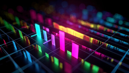 Colorful digital bar graph representing data trends and analytics in a modern tech environment