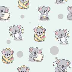 Adorable Koala Seamless Pattern Cute Baby Koala Illustration for Kids Fabric, Wallpaper, and More