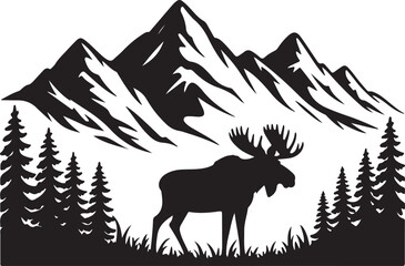 Mountain Deer Standing on Cliff Silhouette

Majestic Stag in the Alpine Forest Vector

Mountain Deer in Morning Fog Silhouette Art

Deer with Antlers Overlooking Peaks Vector

Wildlife Deer Scene in M