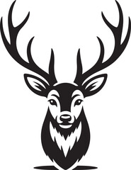 Naklejka premium Mountain Deer Silhouette Vector DesignMajestic Deer in Forest Landscape ClipartRustic Wildlife Scene – Deer and MountainsAntlered Stag with Mountain Backdrop VectorDeer in Nature – Wildlife Si