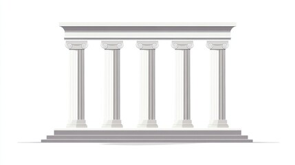 Obraz premium Classic white column portico with five columns and a stepped base, isolated