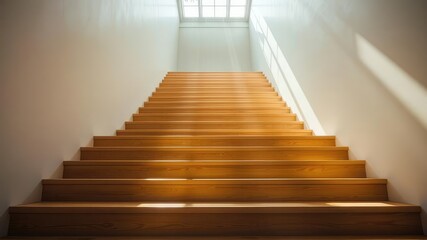 Fototapeta premium Sunbeams on Wooden Staircase Ascending