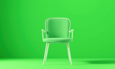 Monochromatic green chair against matching backdrop conceptualizing furniture design and interior decor with modern aesthetics