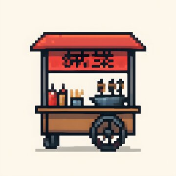 recommend clip art: A pixel art depiction of an Asian street food cart