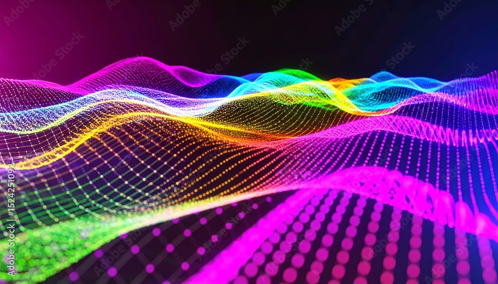 Poster dynamic 3d technology data grid animation in neon colors