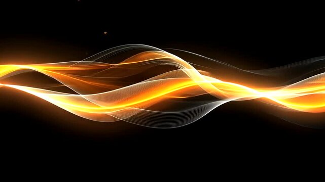 Glowing golden waves flow across a plain black background