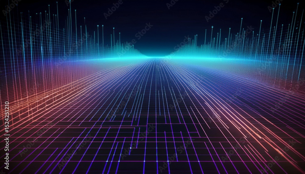 Poster dynamic 3d technology data grid animation in neon colors