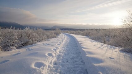 Winter Trail Serenity: Snow-Covered Path